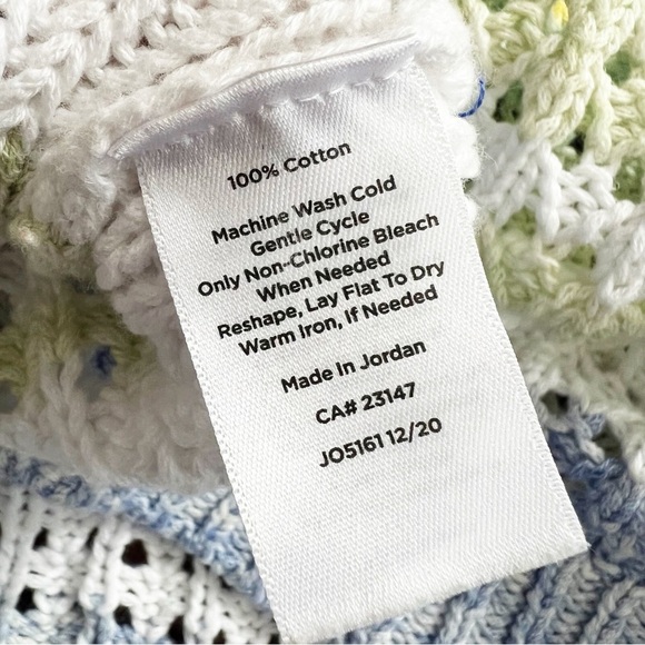 Talbots 100% Cotton Open Knit Pastel Stripe Sweater Boho Rainbow Coastal Medium - Picture 7 of 11